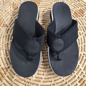 Fitflop Low Wedge Platform Black Flip Flop Sandals 10